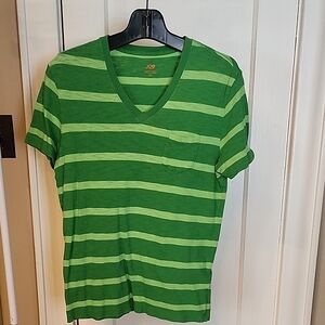 Joe Fresh Green Striped V-Neck Tee
